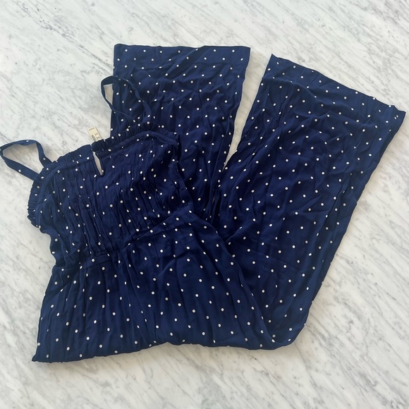 MADEWELL Pintuck Cami Jumpsuit in Polka Dot Navy Blue and White pants jumpsuit - Picture 5 of 6